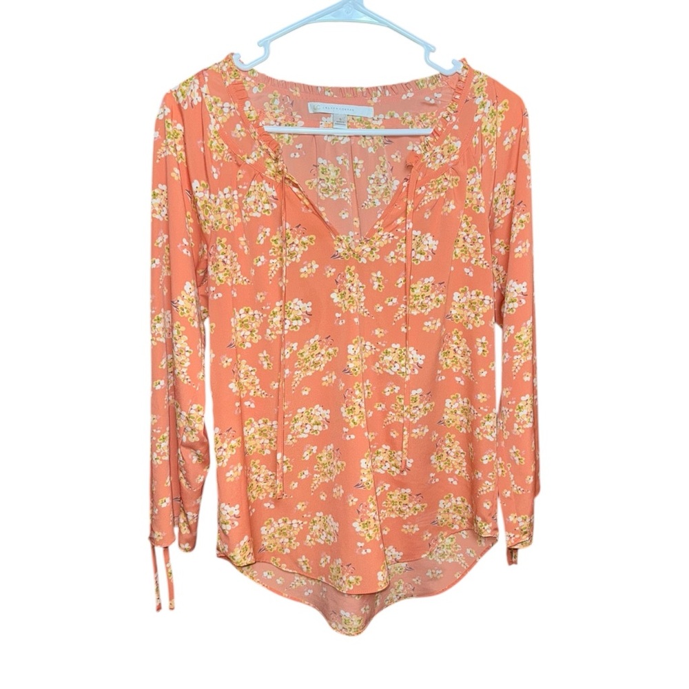 Lauren Conrad Women Floral Top S Peach Blossom Print Romantic Everyday Blouse